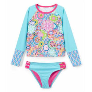 YMI Girls Geo-Spiral Rashguard Set Multi Size 14